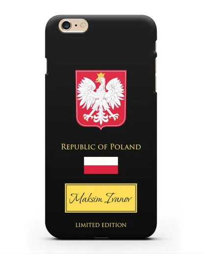 Чехол с гербом и флагом Республики Польша с именем, фамилией на английском языке силиконовый для iPhone 6 Plus