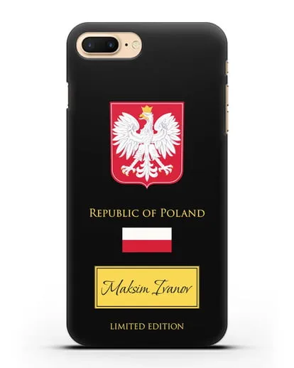 Чехол с гербом и флагом Республики Польша с именем, фамилией на английском языке силиконовый для iPhone 8 Plus