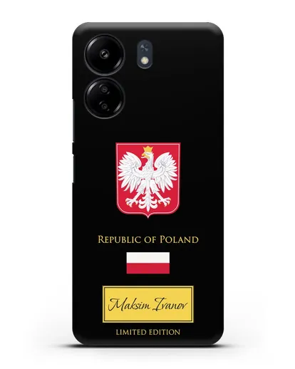 Чехол с гербом и флагом Республики Польша с именем, фамилией на английском языке силиконовый для Xiaomi Poco C65
