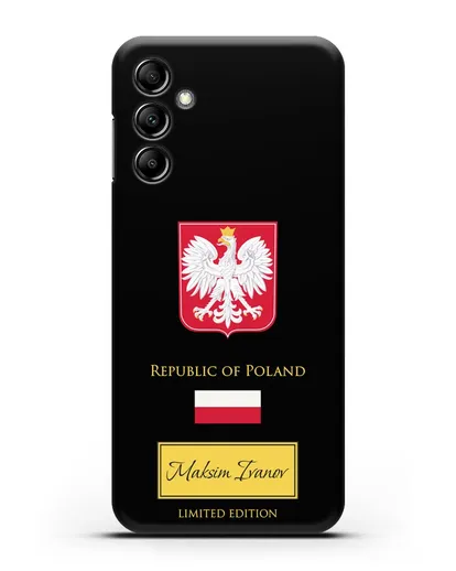 Чехол с гербом и флагом Республики Польша с именем, фамилией на английском языке силиконовый для Samsung Galaxy A14 [SM-A145]