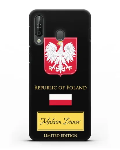 Чехол с гербом и флагом Республики Польша с именем, фамилией на английском языке силиконовый для Samsung Galaxy A40s [SM-A507FN]