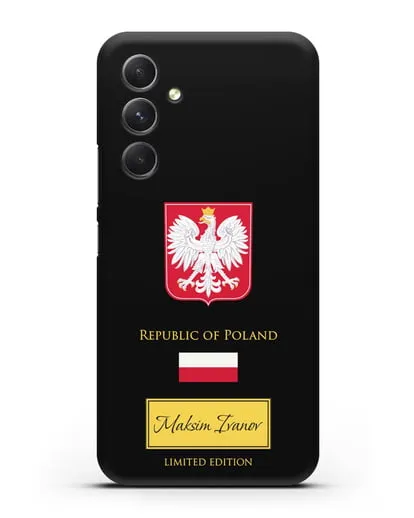 Чехол с гербом и флагом Республики Польша с именем, фамилией на английском языке силиконовый для Samsung Galaxy A54 [SM-A536]