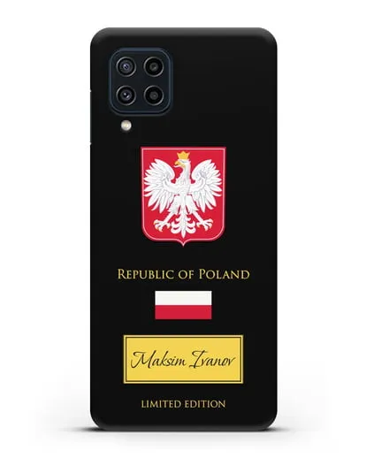 Чехол с гербом и флагом Республики Польша с именем, фамилией на английском языке силиконовый для Samsung Galaxy M22 [M225F]