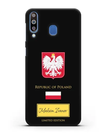 Чехол с гербом и флагом Республики Польша с именем, фамилией на английском языке силиконовый для Samsung Galaxy M30 [SM-M305F]