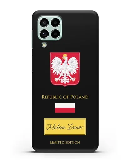 Чехол с гербом и флагом Республики Польша с именем, фамилией на английском языке силиконовый для Samsung Galaxy M53 [SM-M536]