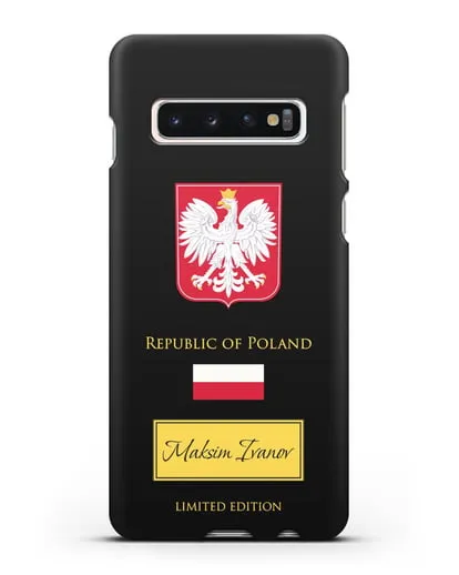 Чехол с гербом и флагом Республики Польша с именем, фамилией на английском языке силиконовый для Samsung Galaxy S10 [SM-G973F]