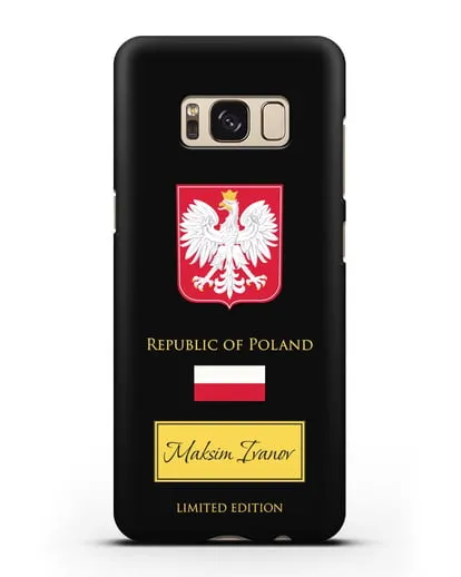 Чехол с гербом и флагом Республики Польша с именем, фамилией на английском языке силиконовый для Samsung Galaxy S8 Plus [SM-G955F]