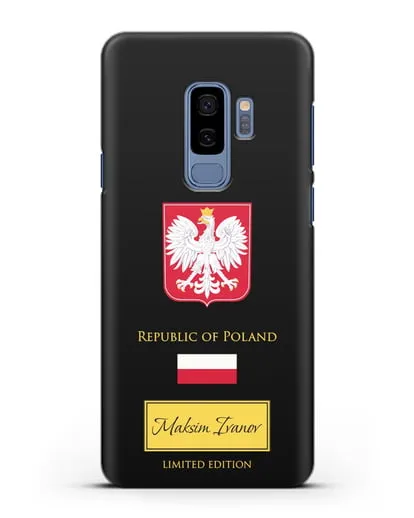 Чехол с гербом и флагом Республики Польша с именем, фамилией на английском языке силиконовый для Samsung Galaxy S9 Plus [SM-G965F]