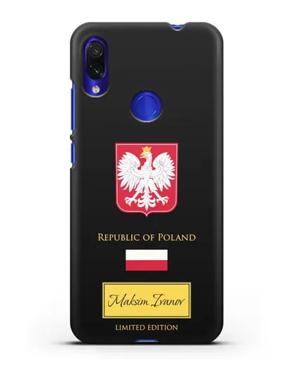 Чехол с гербом и флагом Республики Польша с именем, фамилией на английском языке силиконовый для Xiaomi Redmi Note 7