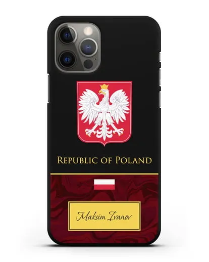 Чехол с гербом и флагом Республики Польша с именем, фамилией на английском языке, красный мрамор силиконовый для iPhone 12 Pro