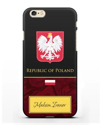 Чехол с гербом и флагом Республики Польша с именем, фамилией на английском языке, красный мрамор силиконовый для iPhone 6