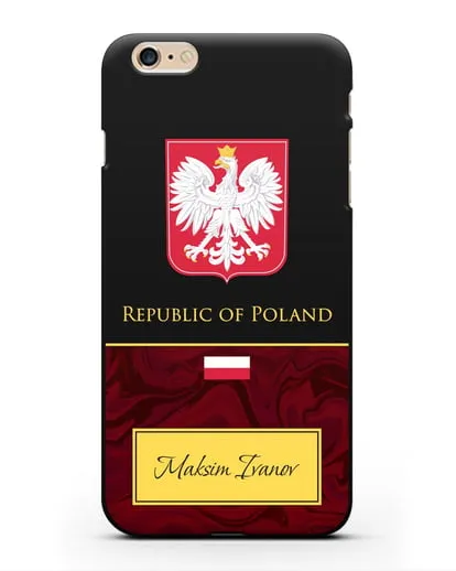 Чехол с гербом и флагом Республики Польша с именем, фамилией на английском языке, красный мрамор силиконовый для iPhone 6 Plus