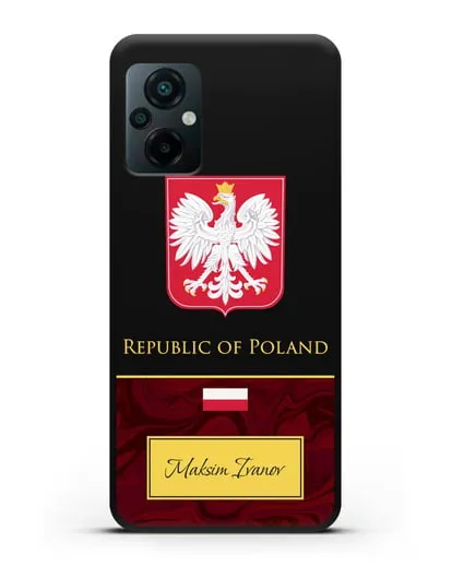 Чехол с гербом и флагом Республики Польша с именем, фамилией на английском языке, красный мрамор силиконовый для Xiaomi Poco M5