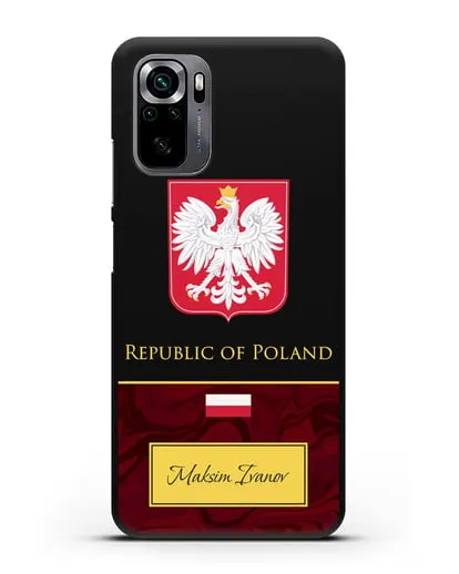 Чехол с гербом и флагом Республики Польша с именем, фамилией на английском языке, красный мрамор силиконовый для Xiaomi Poco M5s