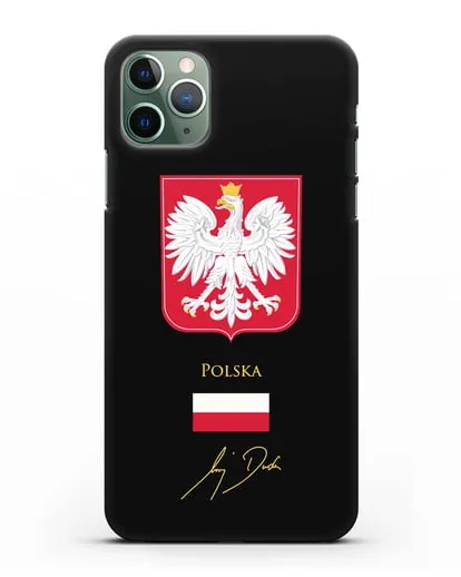 Чехол с гербом и флагом Республики Польша с подписью президента силиконовый для iPhone 11 Pro Max