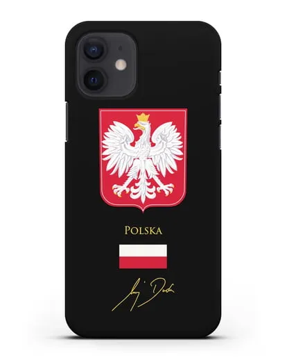 Чехол с гербом и флагом Республики Польша с подписью президента силиконовый для iPhone 12