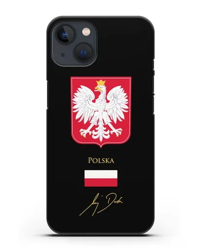 Чехол с гербом и флагом Республики Польша с подписью президента силиконовый для iPhone 13 Mini