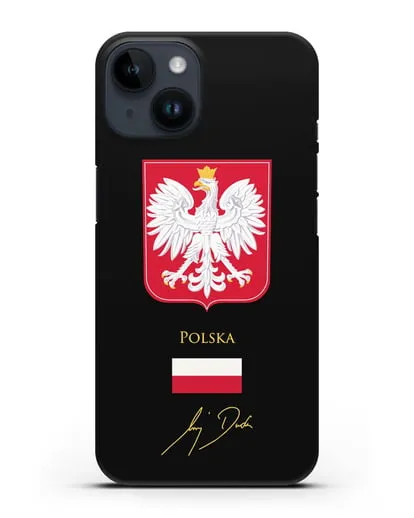 Чехол с гербом и флагом Республики Польша с подписью президента силиконовый для iPhone 14