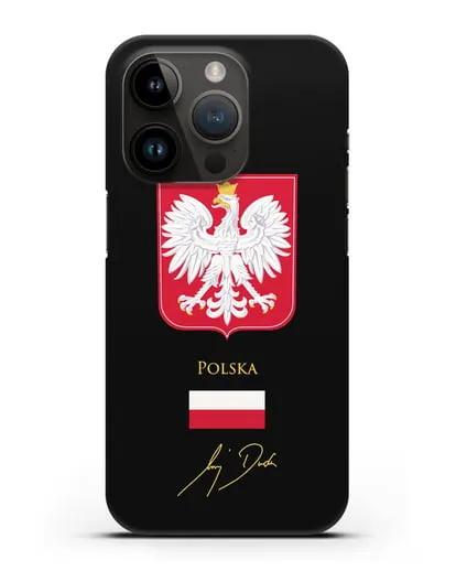 Чехол с гербом и флагом Республики Польша с подписью президента силиконовый для iPhone 14 Pro
