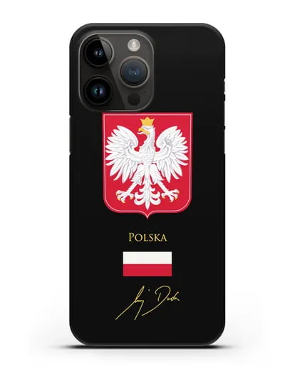 Чехол с гербом и флагом Республики Польша с подписью президента силиконовый для iPhone 14 Pro Max