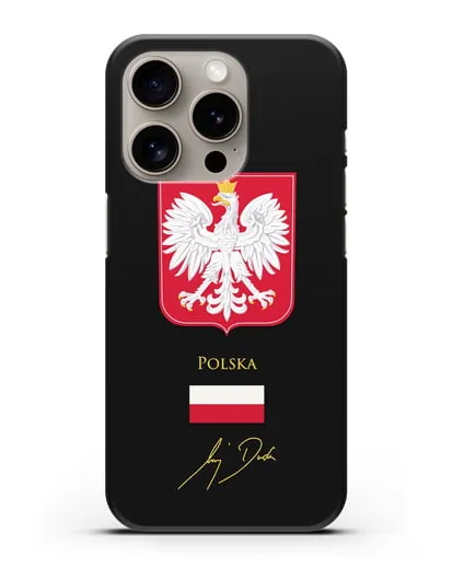 Чехол с гербом и флагом Республики Польша с подписью президента силиконовый для iPhone 15 Pro