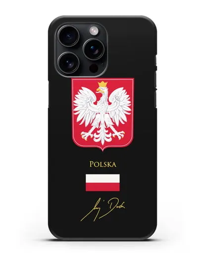 Чехол с гербом и флагом Республики Польша с подписью президента силиконовый для iPhone 15 Pro Max