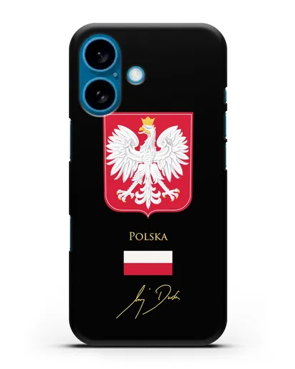Чехол с гербом и флагом Республики Польша с подписью президента силиконовый для iPhone 16