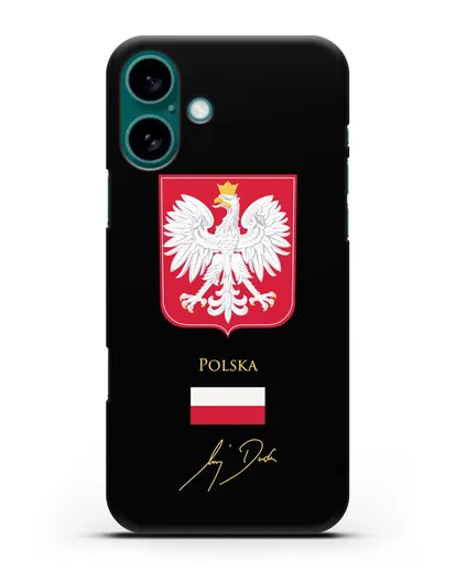 Чехол с гербом и флагом Республики Польша с подписью президента силиконовый для iPhone 16 Plus