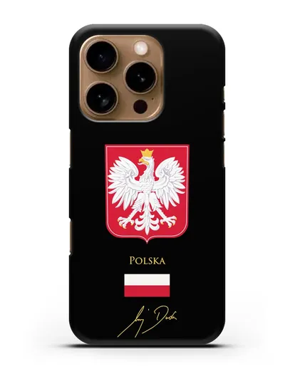 Чехол с гербом и флагом Республики Польша с подписью президента силиконовый для iPhone 16 Pro