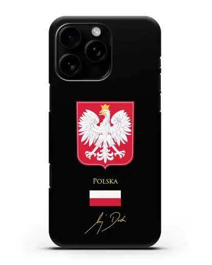 Чехол с гербом и флагом Республики Польша с подписью президента силиконовый для iPhone 16 Pro Max