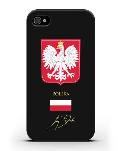 Чехол с гербом и флагом Республики Польша с подписью президента силиконовый для iPhone 4/4s