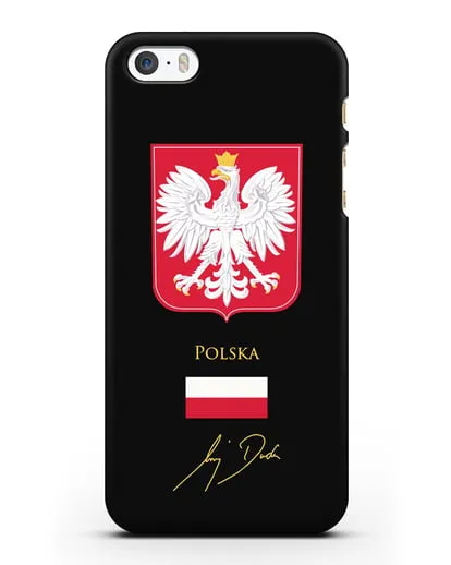 Чехол с гербом и флагом Республики Польша с подписью президента силиконовый для iPhone 5/5s/SE