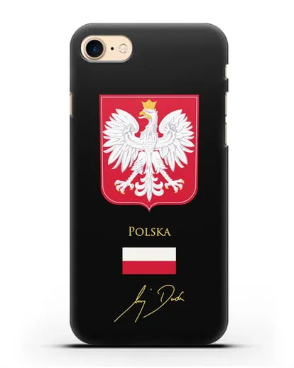 Чехол с гербом и флагом Республики Польша с подписью президента силиконовый для iPhone 7
