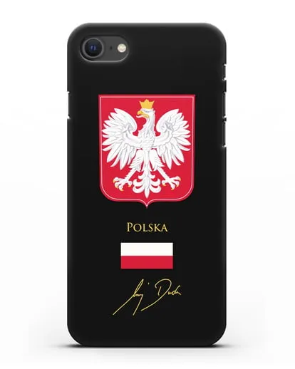 Чехол с гербом и флагом Республики Польша с подписью президента силиконовый для iPhone SE 2020