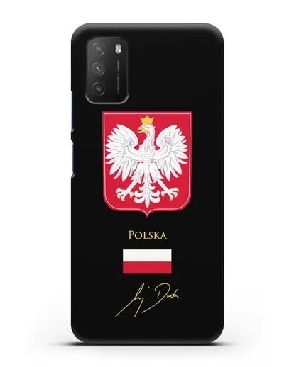 Чехол с гербом и флагом Республики Польша с подписью президента силиконовый для Xiaomi Poco M3