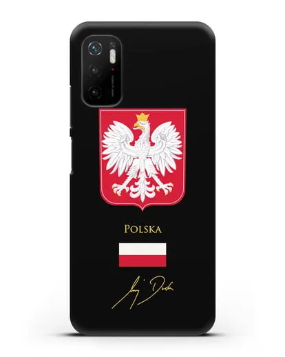 Чехол с гербом и флагом Республики Польша с подписью президента силиконовый для Xiaomi Poco M3 Pro