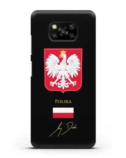 Чехол с гербом и флагом Республики Польша с подписью президента силиконовый для Xiaomi Poco X3 Pro