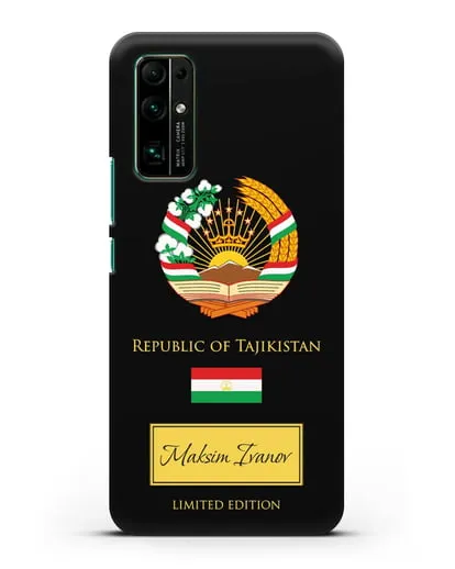 Чехол с гербом и флагом Республики Таджикистан с именем, фамилией на английском языке силиконовый для Honor 30