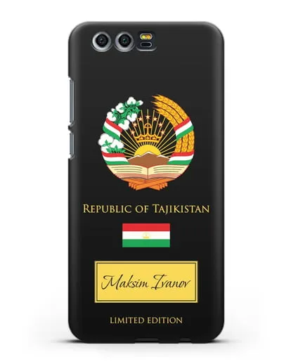 Чехол с гербом и флагом Республики Таджикистан с именем, фамилией на английском языке силиконовый для Honor 9