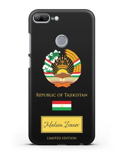 Чехол с гербом и флагом Республики Таджикистан с именем, фамилией на английском языке силиконовый для Honor 9 Lite