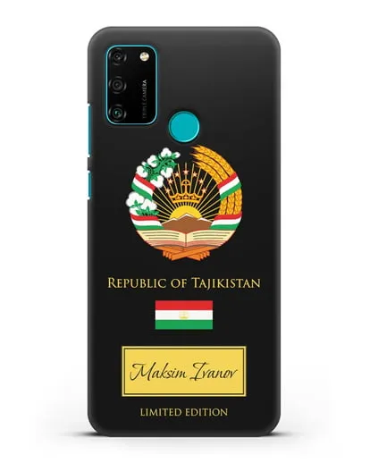 Чехол с гербом и флагом Республики Таджикистан с именем, фамилией на английском языке силиконовый для Honor 9A