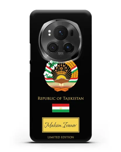 Чехол с гербом и флагом Республики Таджикистан с именем, фамилией на английском языке силиконовый для Honor Magic 6 Pro