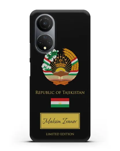 Чехол с гербом и флагом Республики Таджикистан с именем, фамилией на английском языке силиконовый для Honor X7