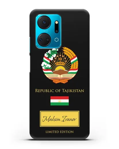 Чехол с гербом и флагом Республики Таджикистан с именем, фамилией на английском языке силиконовый для Honor X7a Plus