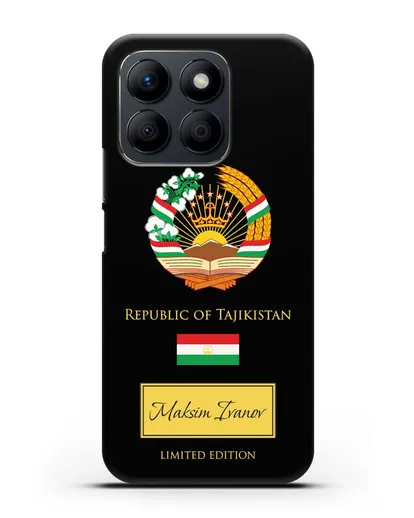 Чехол с гербом и флагом Республики Таджикистан с именем, фамилией на английском языке силиконовый для Honor X8b