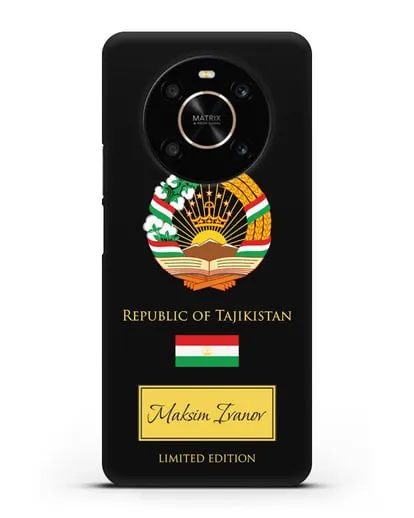 Чехол с гербом и флагом Республики Таджикистан с именем, фамилией на английском языке силиконовый для Honor X9