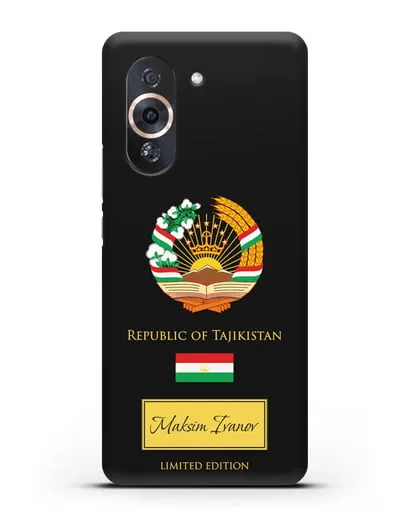 Чехол с гербом и флагом Республики Таджикистан с именем, фамилией на английском языке силиконовый для Huawei Nova 10