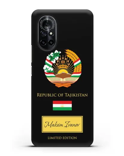 Чехол с гербом и флагом Республики Таджикистан с именем, фамилией на английском языке силиконовый для Huawei Nova 8