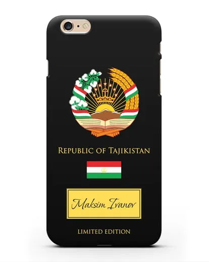 Чехол с гербом и флагом Республики Таджикистан с именем, фамилией на английском языке силиконовый для iPhone 6s Plus