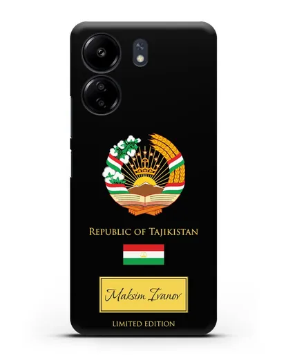 Чехол с гербом и флагом Республики Таджикистан с именем, фамилией на английском языке силиконовый для Xiaomi Poco C65